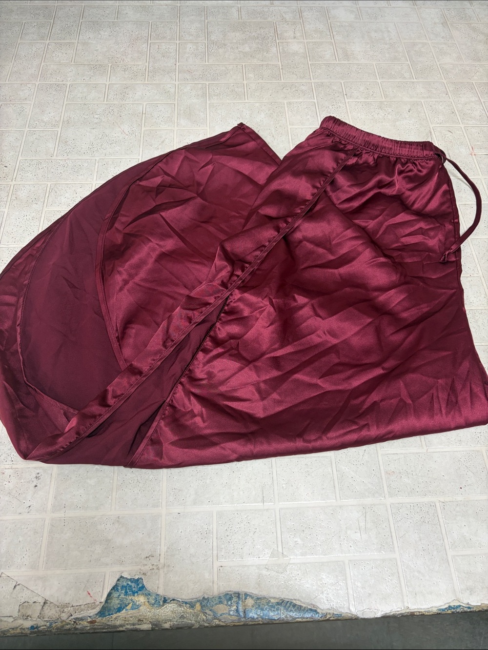 BB Dakota Burgundy Satin Maxi Skirt with Drawstring Waist